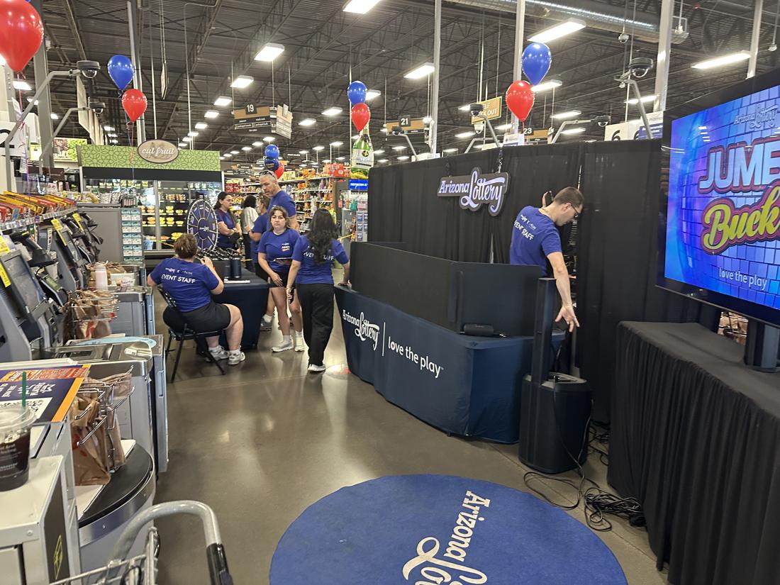 The Atlas Experiences team turns an ordinary Fry’s self checkout lane into a full scale Arizona Lottery game show activation.